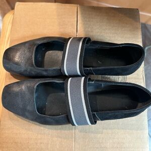 Camper Black Flats with Gray Strap